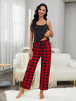 Lace Trim Cami and Plaid Pants Pajama Set