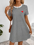 Striped Round Neck Short Sleeve Mini Dress