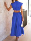 Cutout Mock Neck Sleeveless Ruched Maxi Dress