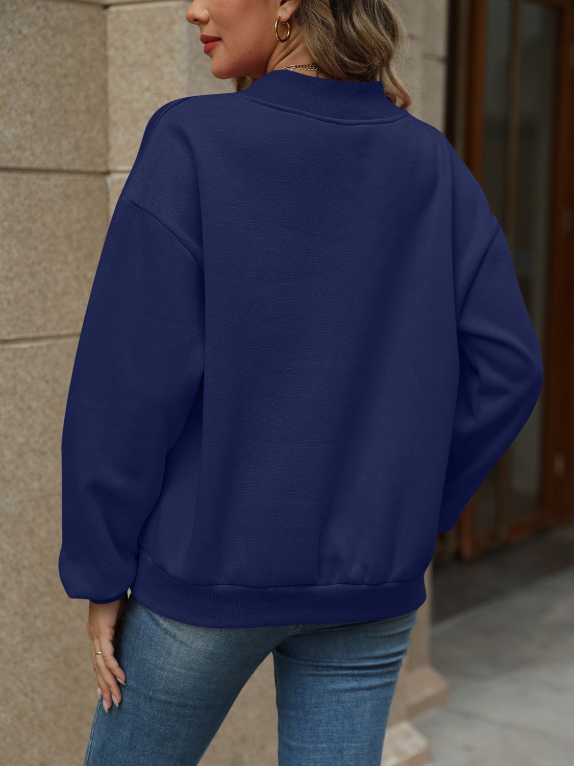 V-Neck Long Sleeve Dropped Shoulder Sweater