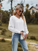 Swiss Dot V-Neck Long Sleeve Blouse