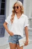 Eyelet Johnny Collar Short Sleeve Blouse