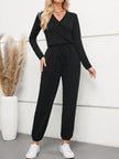 Surplice Tie Waist Long Sleeve Jumpsuit