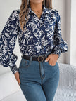 Printed Collared Neck Lantern Sleeve Shirt