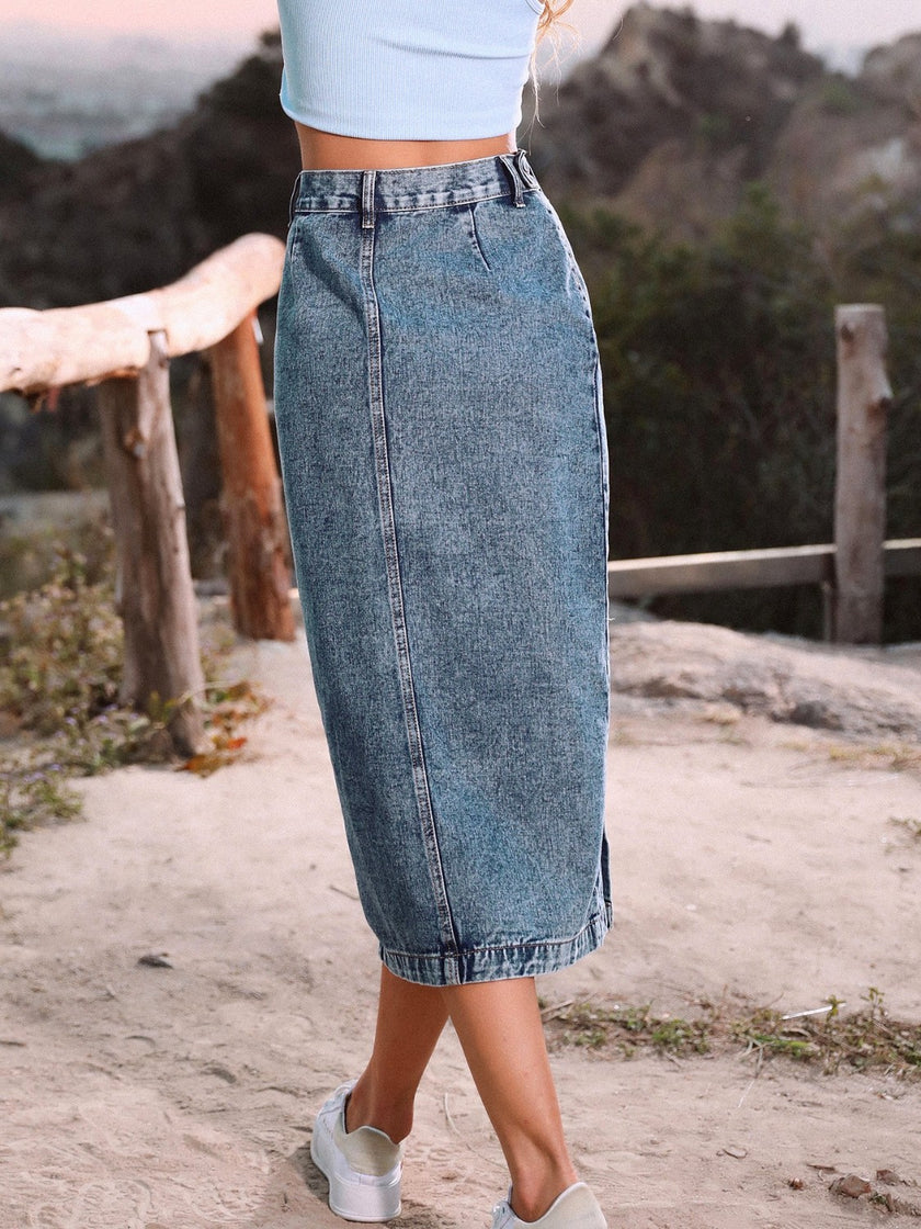 Button Down Denim Skirt - QuaintQuest Fashion