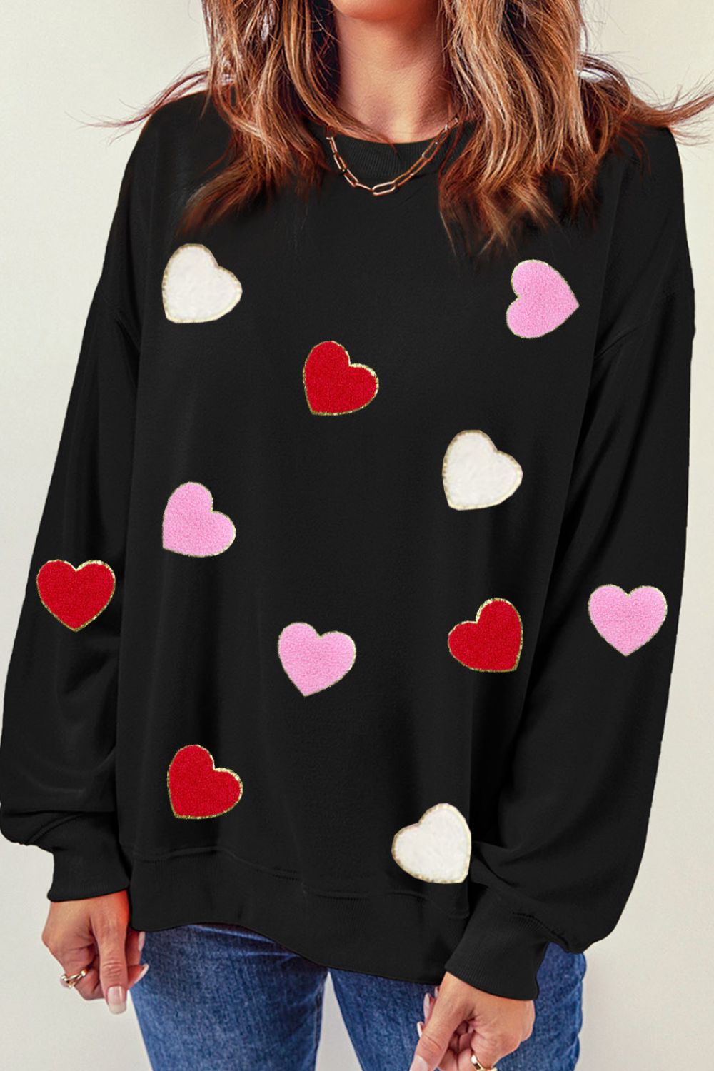 Valentine's Day Contrast Heart Long Sleeve Sweatshirt