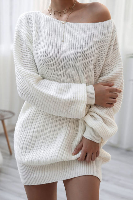 Boat Neck Long Sleeve Sweater Mini Dress