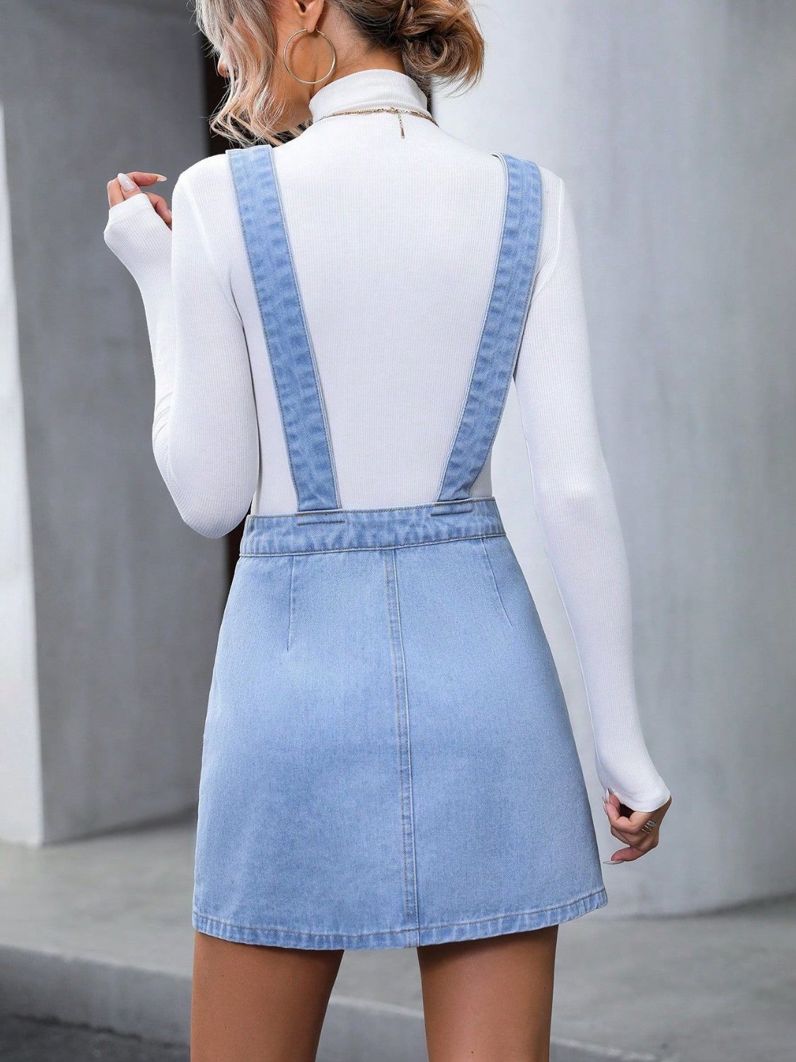 Wide Strap Denim Overall Mini Dress