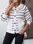 Striped Button Up Long Sleeve Hooded Cardigan