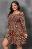 Plus Size Floral Square Neck Smocked Mini Dress