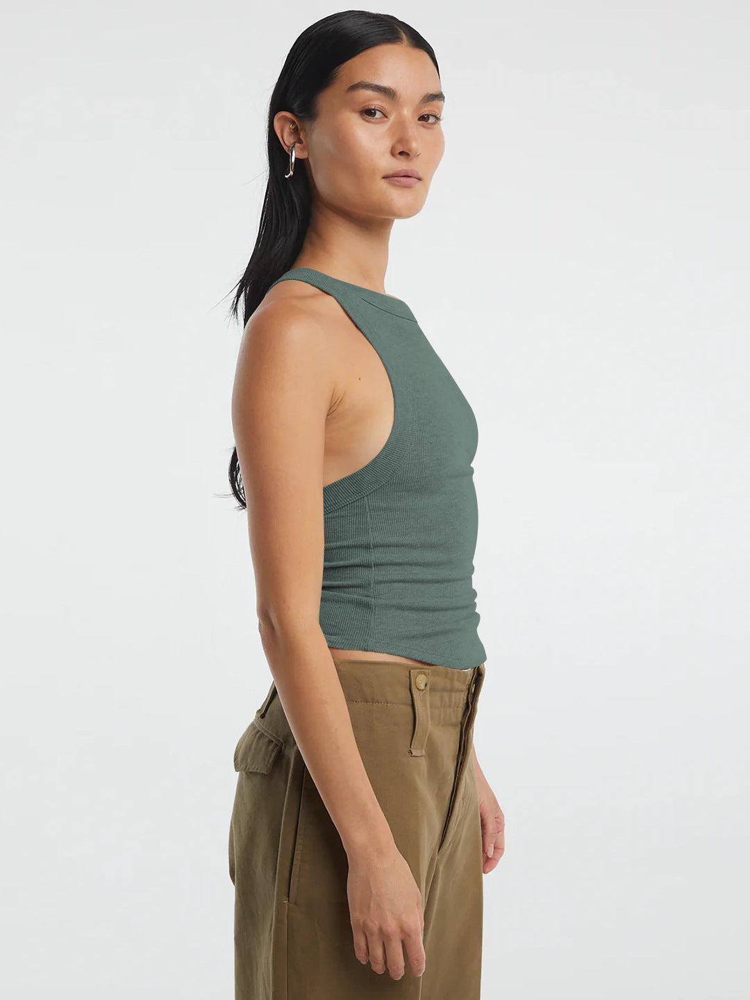 Halter Neck Ribbed Cropped Tank