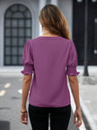 Notched Short Sleeve Blouse