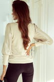 Buttoned Cuffs Shiny Puff Sleeves Blouse