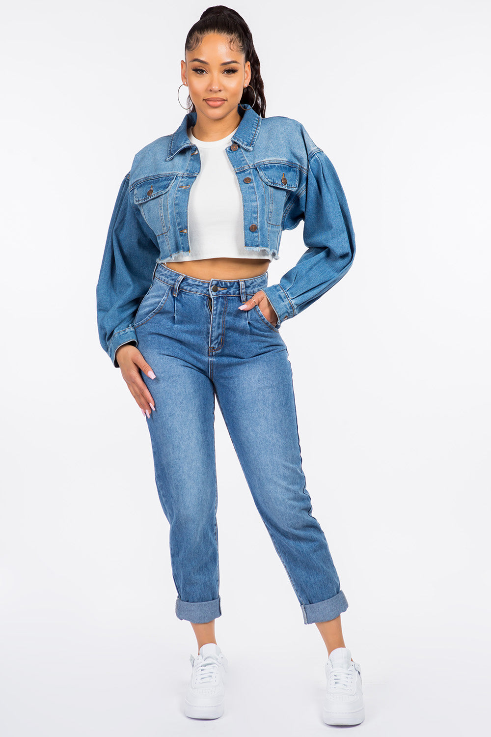 High Waist Pleated Waist Jeans