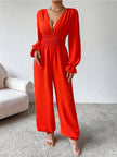 Honey Plunge Smocked Flounce Sleeve Jumpsuit