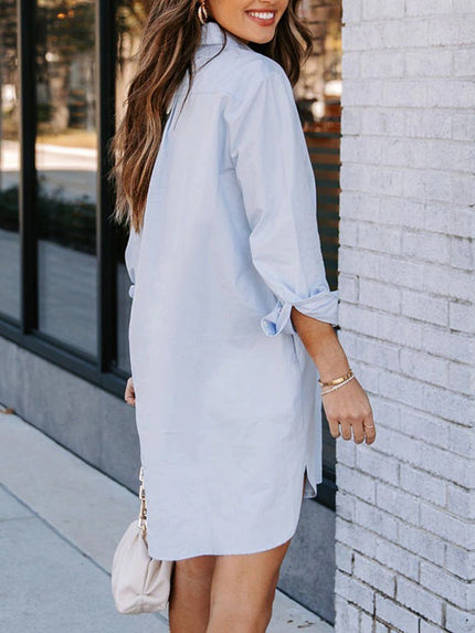 Lovelet Button Up Collared Neck Long Sleeve Shirt Mini Dress