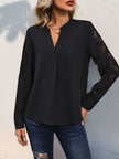 Perfee Notched Lace Long Sleeve Blouse