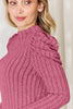 Basic Bae Full Size Ribbed Mock Neck Puff Sleeve Sweater