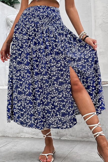 Perfee Ditsy Floral Slit High Waist Skirt