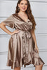 Plus Size Belted Ruffled Surplice Dress