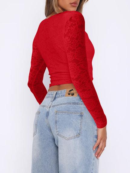 Devine V-Neck Long Sleeve Lace T-Shirt