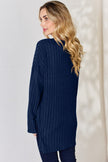 Full Size Ribbed Half Button Long Sleeve High-Low T-Shirt