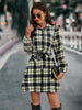 Plaid Tie Front Collared Neck Long Sleeve Mini Dress