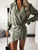 Drawstring Long Sleeve Mini Dress