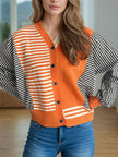 Striped Button Down Long Sleeve Cardigan