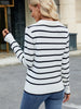 Striped Johnny Collar Long Sleeve Sweater