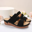 Flower PU Leather Wedge