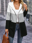 Color Block Zip Up Long Sleeve Hooded Jacket