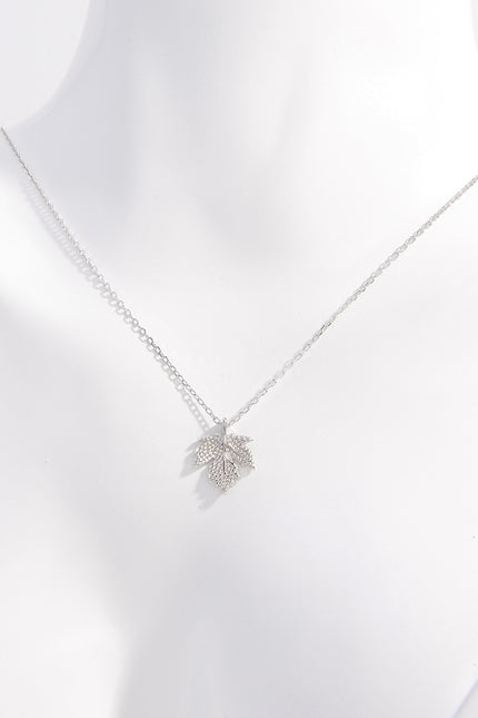 Sterling Silver Zircon Maple Leaf Necklace