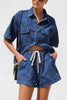 Collared Neck Button Up Top and Shorts Denim Set