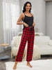 Lace Trim Cami and Plaid Pants Pajama Set