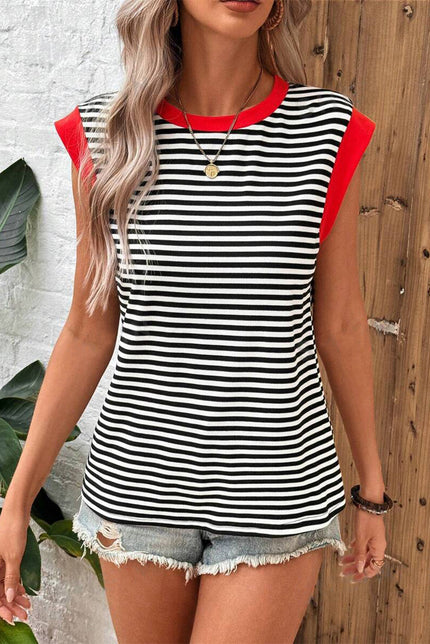 Striped Round Neck Cap Sleeve Cami