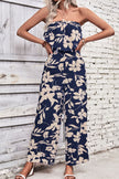 Perfee Floral Strapless Wide Leg Jumpsuit