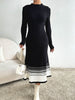 Contrast Mock Neck Long Sleeve Midi Dress