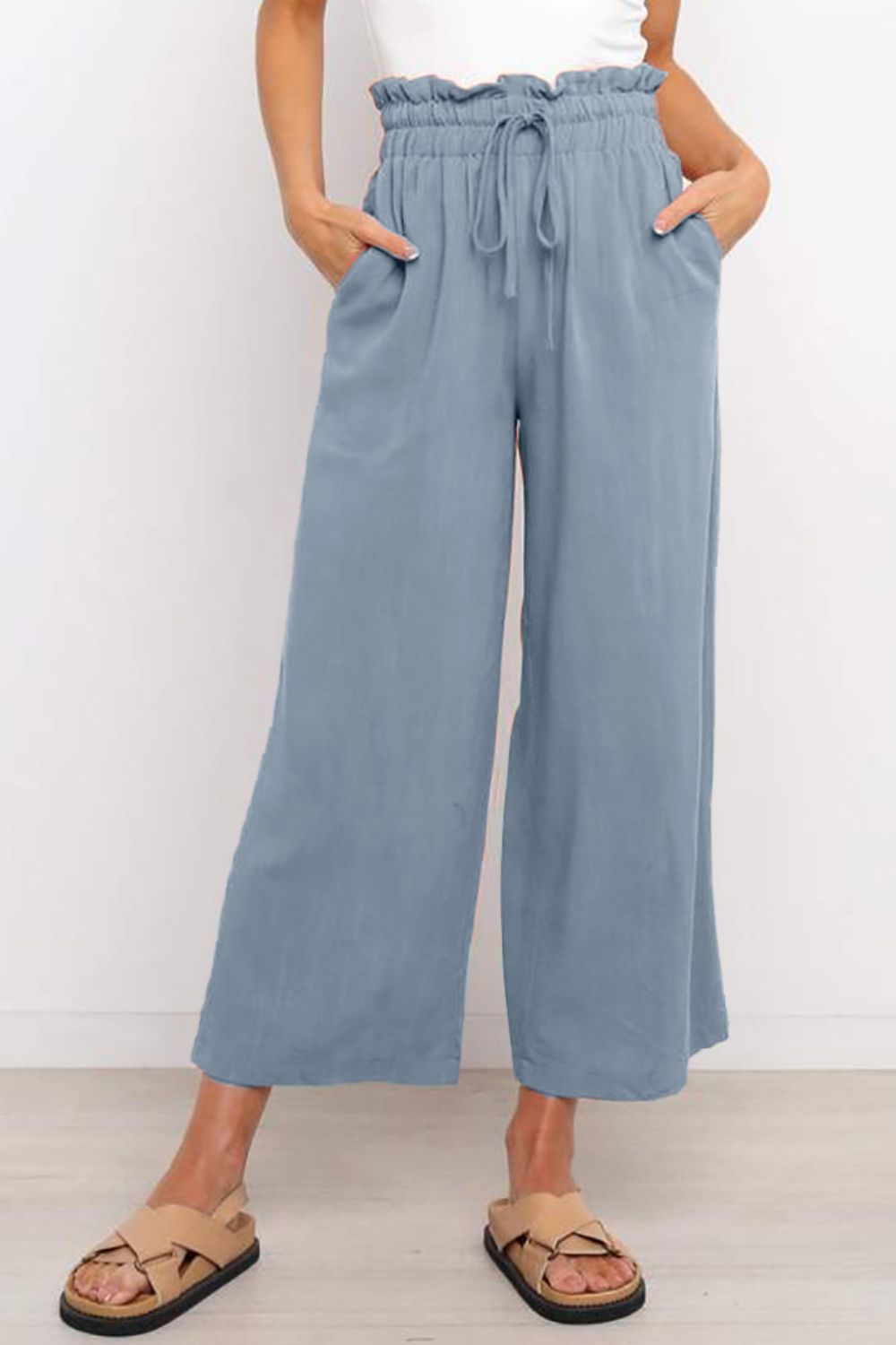 Drawstring Waist Wide Leg Pants