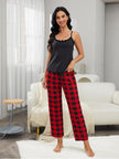 Lace Trim Cami and Plaid Pants Pajama Set