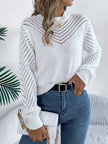 Openwork Round Neck Long Sleeve Knit Sweater