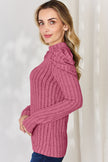 Basic Bae Full Size Ribbed Mock Neck Puff Sleeve Sweater