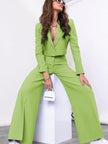 Lapel Collar Cropped Top and Wide Leg Pants Set