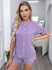 Flounce Sleeve Shirt and Frill Trim Shorts Pajama Set