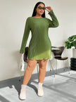 Honey Plus Size Lettuce Hem Round Neck Long Sleeve Mini Dress