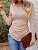 Textured Ruched V-Neck Long Sleeve T-Shirt