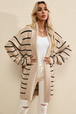 Striped Open Front Long Sleeve Cardigan