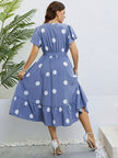 Honey Polka Dot Belted Flutter Sleeve Ruffle Hem Dress