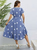 Honey Polka Dot Belted Flutter Sleeve Ruffle Hem Dress