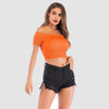 Perfee Smocked Off-Shoulder Short Sleeve Crop Top